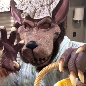 Big bad Wolf costume Mask with Floral Cap wolf hands nightgown red riding hood